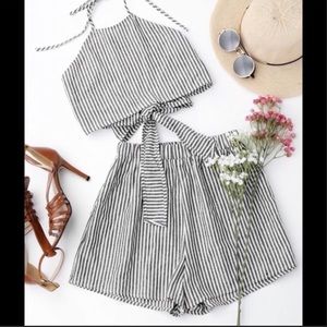 NWT Two Piece Stripped Crop Top and Shorts Set